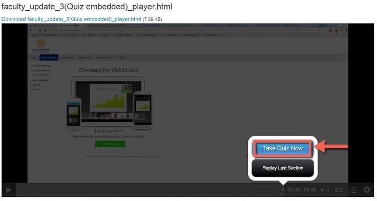 Take Quiz Now option on the lecture video