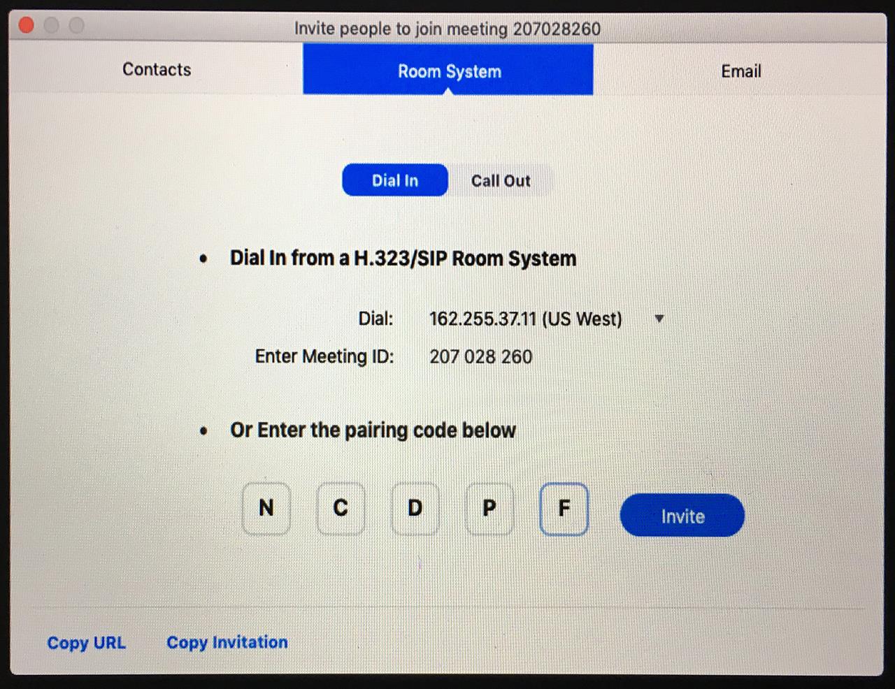 Zoom pairing code panel