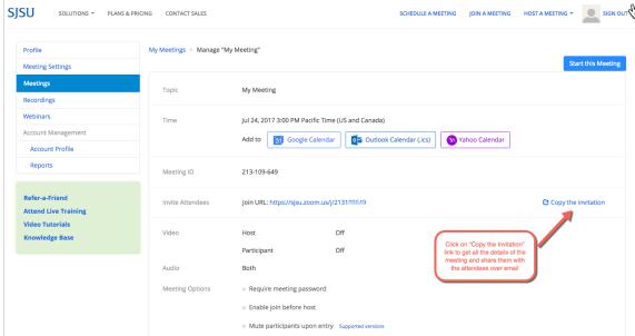 Sharing invitation by email