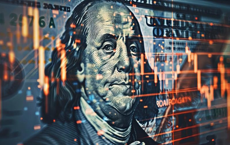Picture of Ben Franklin with a stock graph overlay