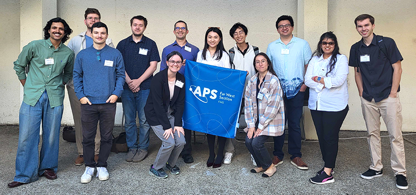 Group photo of SJSU students posing with an APS Far West Section banner.
