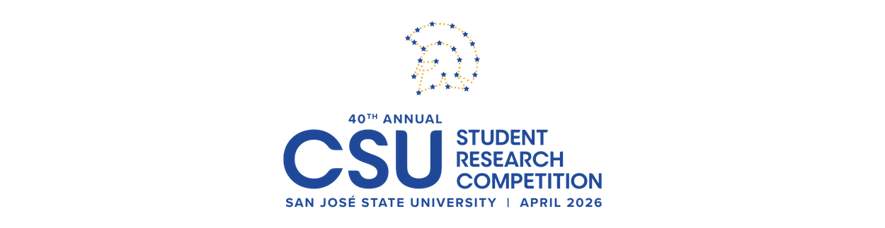 csu student research competition logo with spartan head constellation. competition name, SJSU, dates
