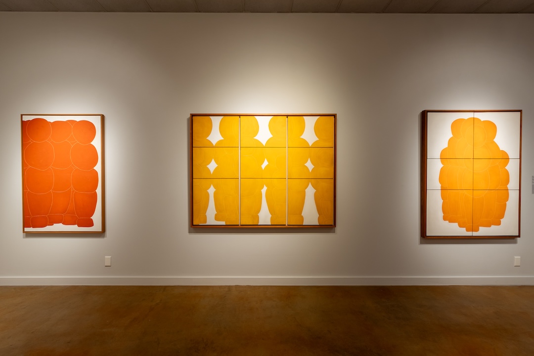 Diana Pumpelly Bates, Yellow and White (Right), 1966, Oil on panel; Yellow and White (Middle), 1966, Oil on panel, Orange and White (Left), 1966 – 1967, Oil on canvas Diana Pumpelly Bates, Yellow and White (Right), 1966, Oil on panel; Yellow and White (Middle), 1966, Oil on panel, Orange and White (Left), 1966 – 1967, Oil on canvas